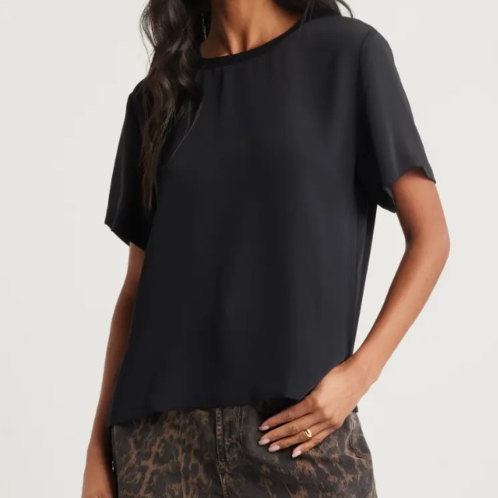 Open Edit Black Short Sleeve Relaxed Top